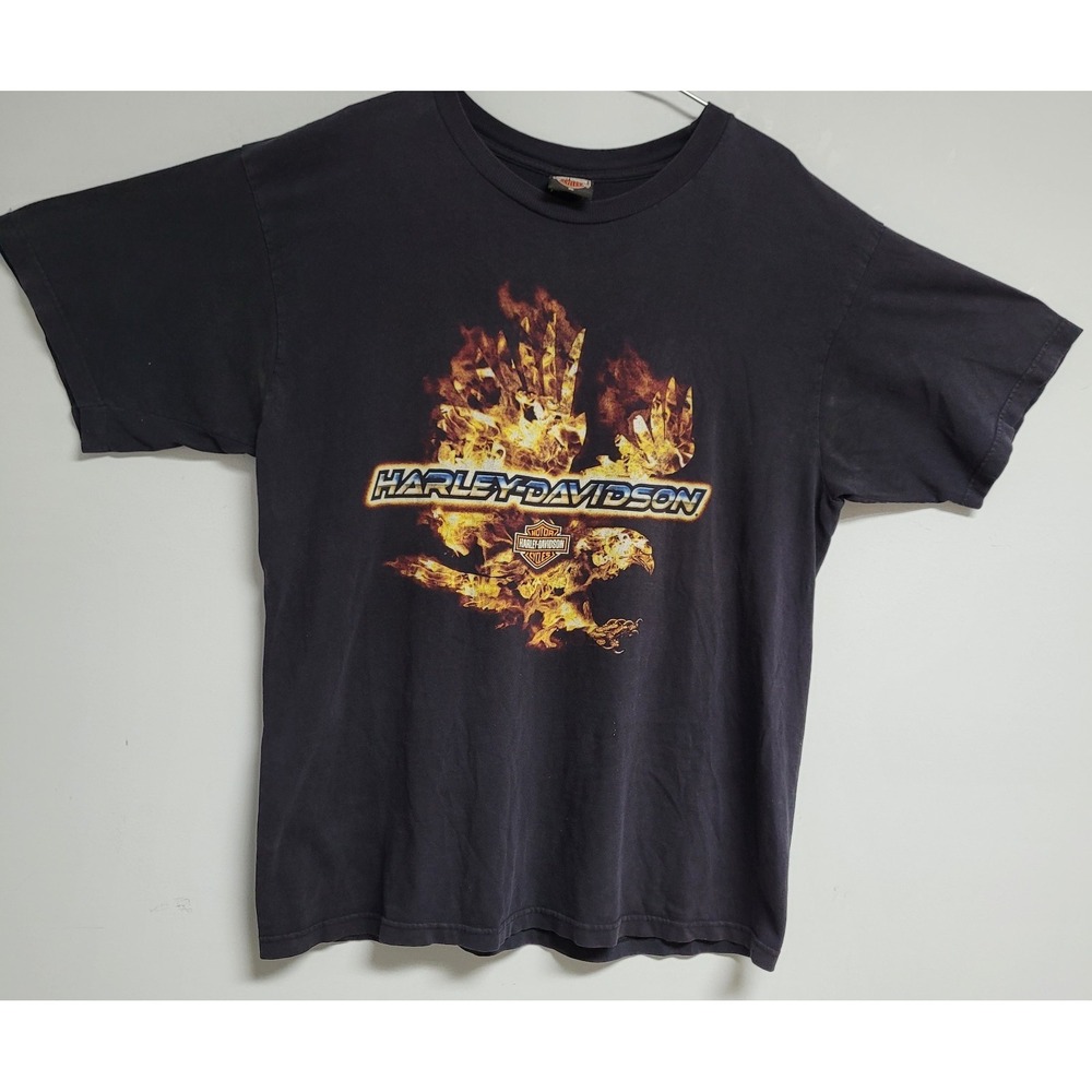 Harley‎ Davidson T-Shirt Mens XL Flame Eagle Toledo Ohio Vintage USA Image Wear